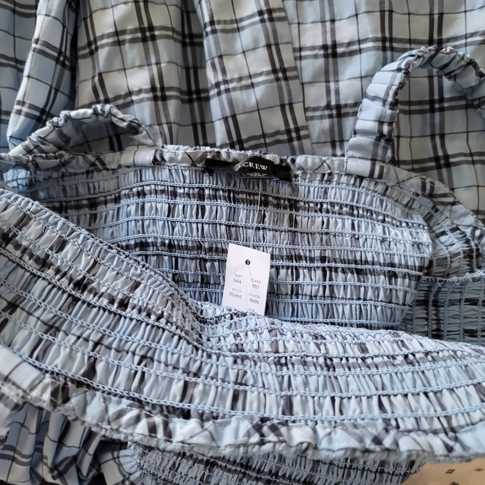 New! J Crew sz M Medium Smocked sleeveless dress textured blue plaid NWT - Picture 5 of 8